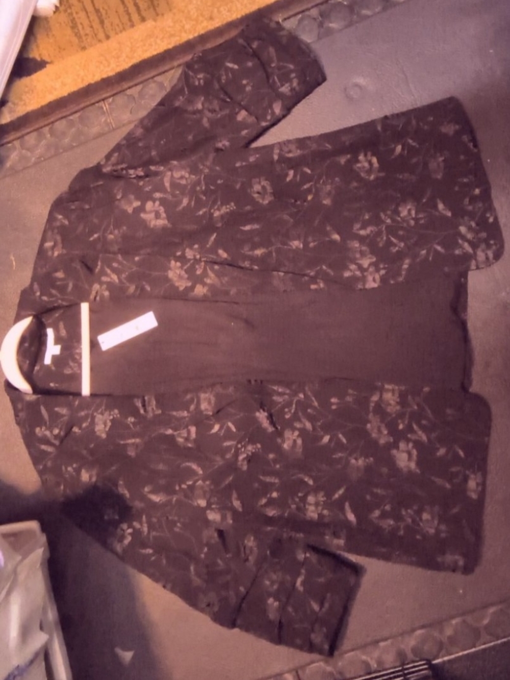Chico's Black Floral-Print Open Blazer